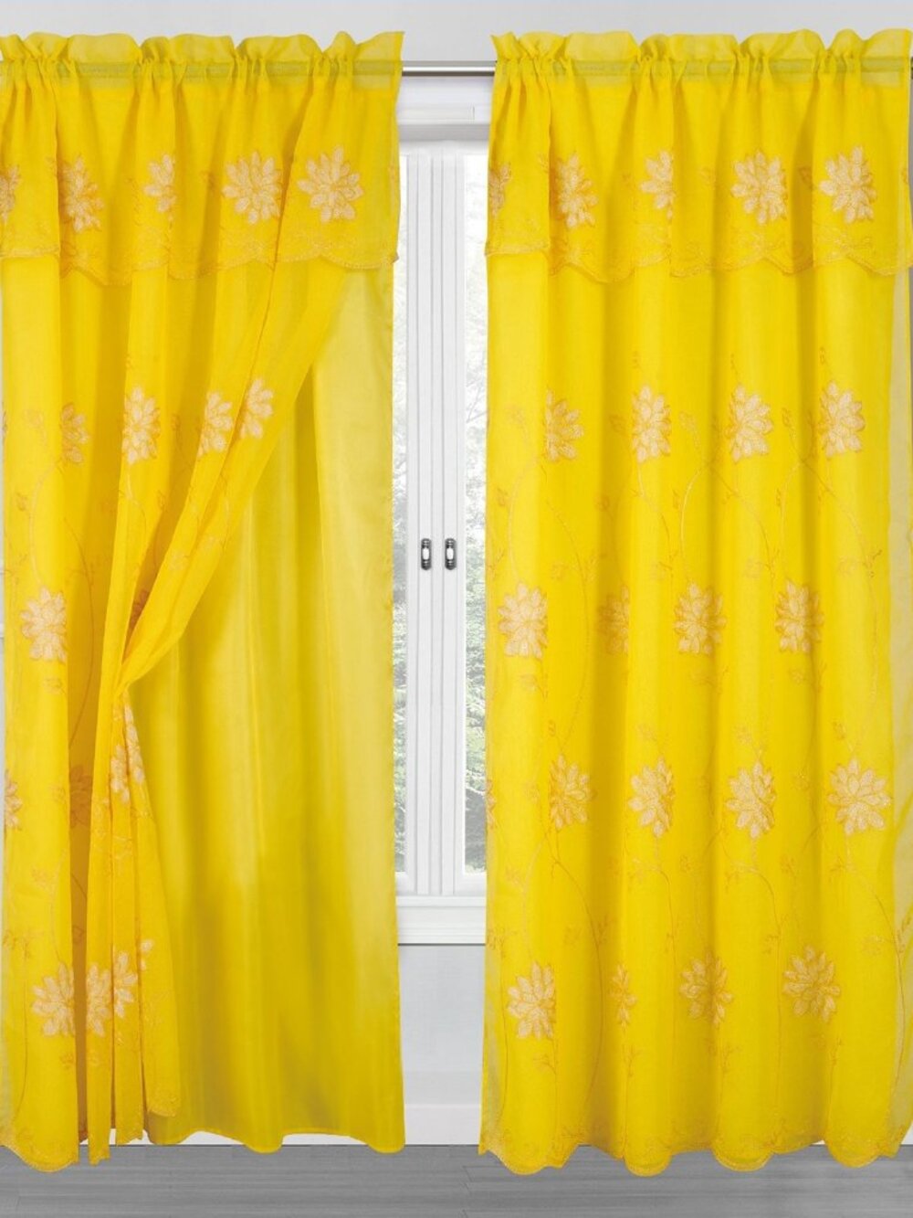 Alice Embroidery Panel Drapes with Attached Valance & Backing - 84 in length